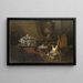 Nature morte with dead game and silver soup tureen on a Turkish carpet - Jean-Baptiste Oudry — framed artwork on a wall
