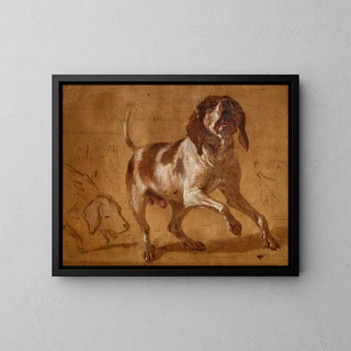 Study of a howling dog - Jean-Baptiste Oudry — framed artwork on a wall