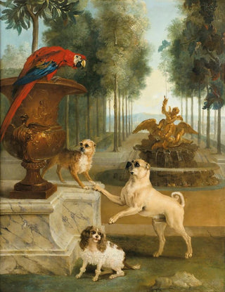JeanBaptiste Oudry - Three Dogs And A Macaw In A Park.webp