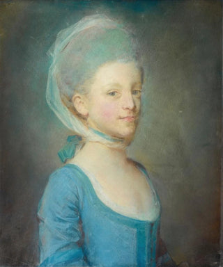 JeanBaptiste Perronneau - Portrait Of A Young Woman Wearing A Kerchief Of Striped Gaze.webp