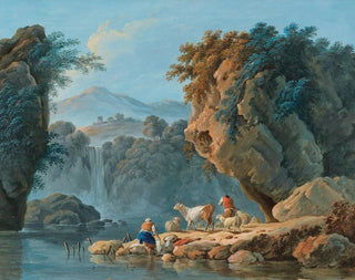 a couple of shepherds in a mountainous landscape - Jean-Baptiste Pillement — artwork view