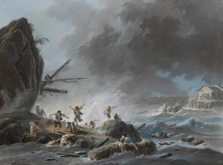 a shipwreck on a rocky coast during a storm - Jean-Baptiste Pillement — artwork view