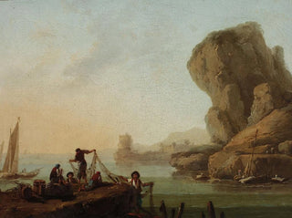 Fishermen pulling nets ashore - Jean-Baptiste Pillement — artwork view