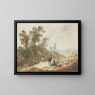 Pastoral landscape painting - Jean-Baptiste Pillement — framed artwork on a wall