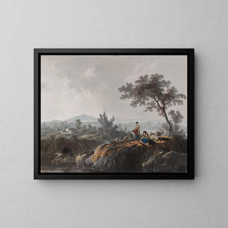 Shepherds in a landscape - Jean-Baptiste Pillement — framed artwork on a wall