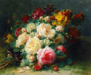 a bouquet of cabbage roses - Jean-Baptiste Robie — artwork view