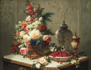 Still life with flowers and raspberries - Jean-Baptiste Robie — artwork view