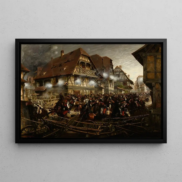 Charge of the 9th Cuirassiers Regiment in the village of Morsbronn - Jean-Baptiste Édouard Detaille — framed artwork on a wall