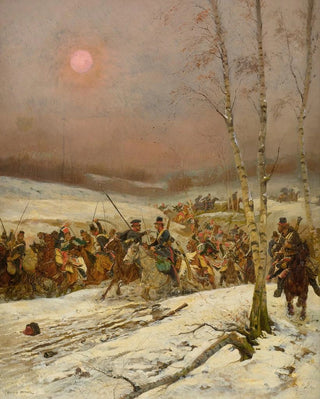 JeanBaptiste douard Detaille - Cossacks Attacked By The Guard Of Honor During Napoleons Russian Campaign.webp