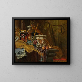 Still life with musical instruments - Jean-Baptiste van Moerkercke — framed artwork on a wall