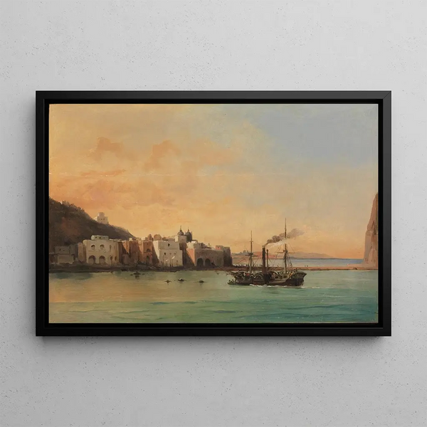 View of Ischia from the sea - Jean-Charles Joseph Rémond — framed artwork on a wall