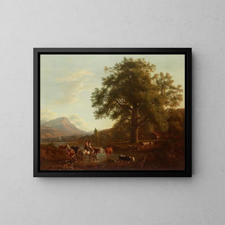 River Landscape Painting - Jean-Daniel Huber — framed artwork on a wall