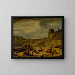 La Grande Galerie du Louvre and the Pont Royal seen from the port Saint-Nicolas - Jean-François Depelchin — framed artwork on a wall