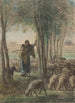 a shepherdess and her flock in the shade of trees - Jean-François Millet — artwork view