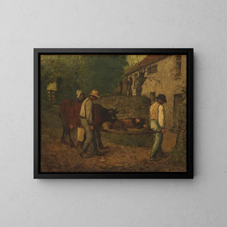 Ramener le veau né dans les champs - Jean-François Millet — framed artwork on a wall