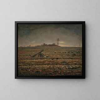 La plaine de Chailly avec herse et charrue - Jean-François Millet — framed artwork on a wall