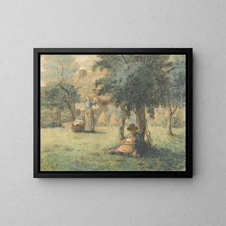 Woman drying her laundry - Jean-François Millet — framed artwork on a wall