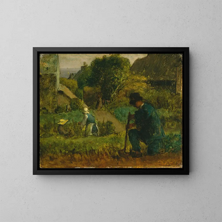 Garden Scene Painting - Jean-François Millet — framed artwork on a wall