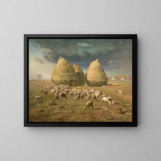 Haystacks in Autumn - Jean-François Millet — framed artwork on a wall