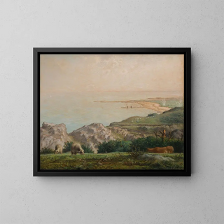 The Sea viewed from the top of the Landemer cliff - Jean-François Millet — framed artwork on a wall