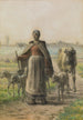 Country scene painting leading her cow and sheep to the fields - Jean-François Millet — artwork view