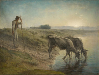 Peasant watering his cows on the banks of the Allier at sunset - Jean-François Millet — artwork view