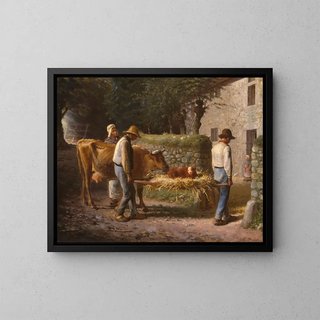 The Farmers Returning a Calf Born in the Fields - Jean-François Millet — framed artwork on a wall