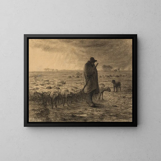 The returning shepherd with his flock - Jean-François Millet — framed artwork on a wall