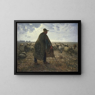 The shepherd guarding his flock - Jean-François Millet — framed artwork on a wall