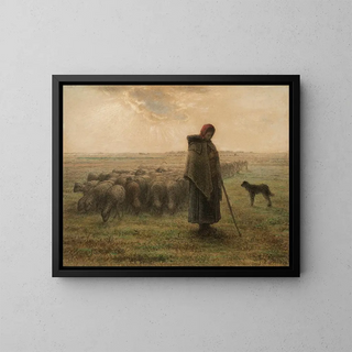 Bergère et son troupeau - Jean-François Millet — framed artwork on a wall