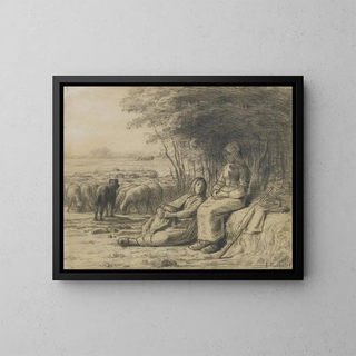 Deux bergères et leur troupeau - Jean-François Millet — framed artwork on a wall