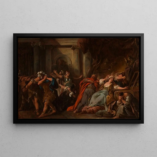 Crésus consumed by the poisoned dress - Jean-François de Troy — framed artwork on a wall