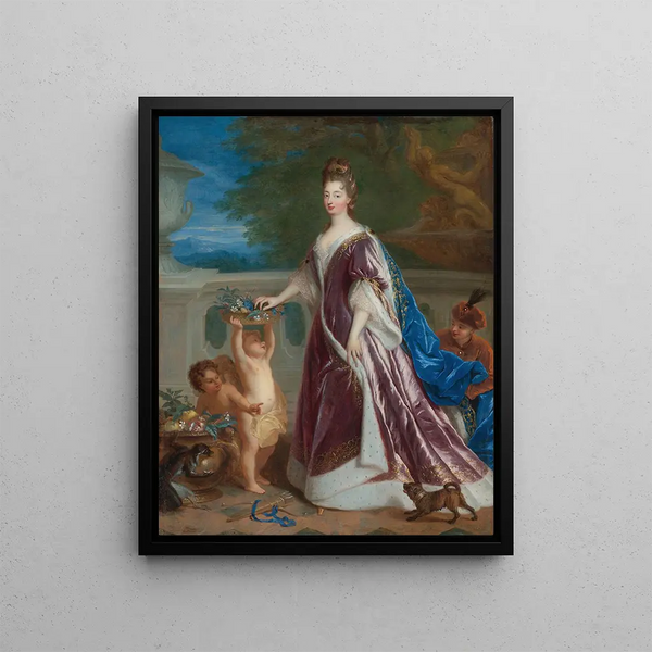 Portrait of Elisabeth Charlotte of Bavaria, Palatine princess - Jean-François de Troy — framed artwork on a wall