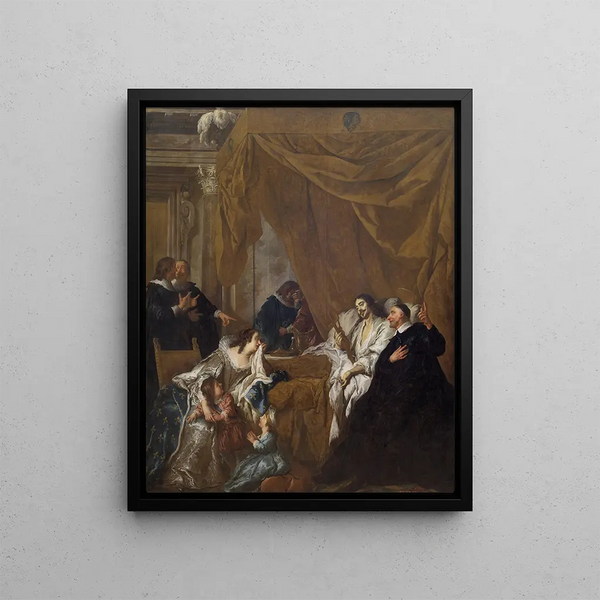 Saint Vincent de Paul at the deathbed of Louis XIII - Jean-François de Troy — framed artwork on a wall