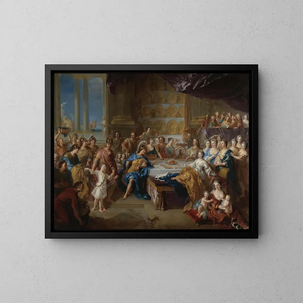 "Le festin de Didon et Énée," an allegorical portrait of the family of the Duke and Duchess of Maine - Jean-François de Troy — framed artwork on a wall
