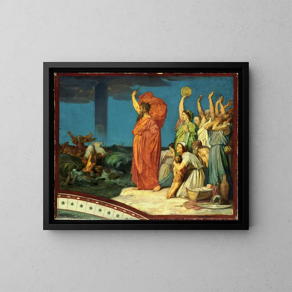 Moses commanding the waters to close over the Egyptian army - Jean-Hippolyte Flandrin — framed artwork on a wall