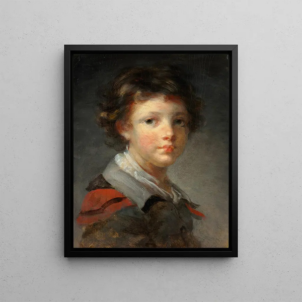 a boy in a red-lined coat - Jean-Honoré Fragonard — framed artwork on a wall