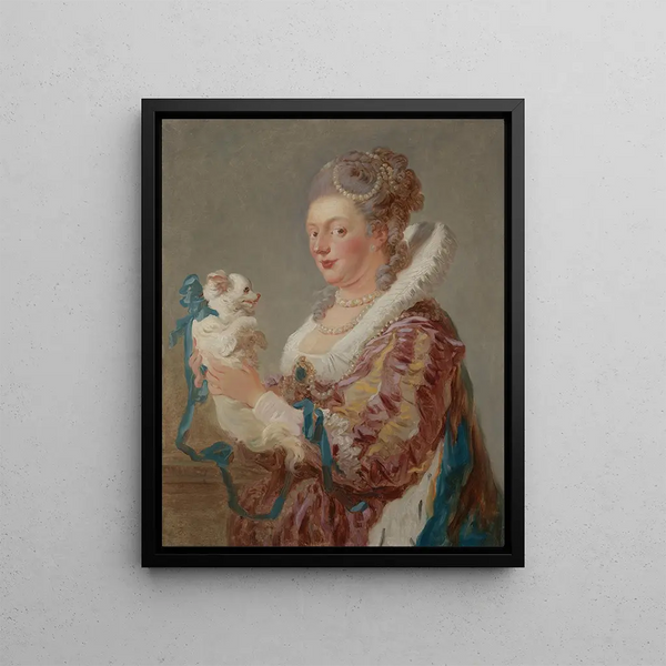 a woman with a dog - Jean-Honoré Fragonard — framed artwork on a wall