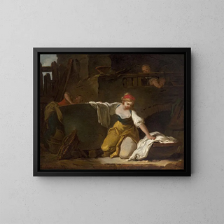 Young Laundresses - Jean-Honoré Fragonard — framed artwork on a wall