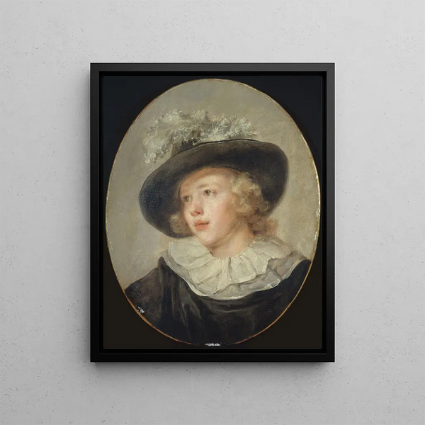 Portrait of a Young Boy with a Feathered Hat - Jean - Honoré Fragonard — framed artwork on a wall