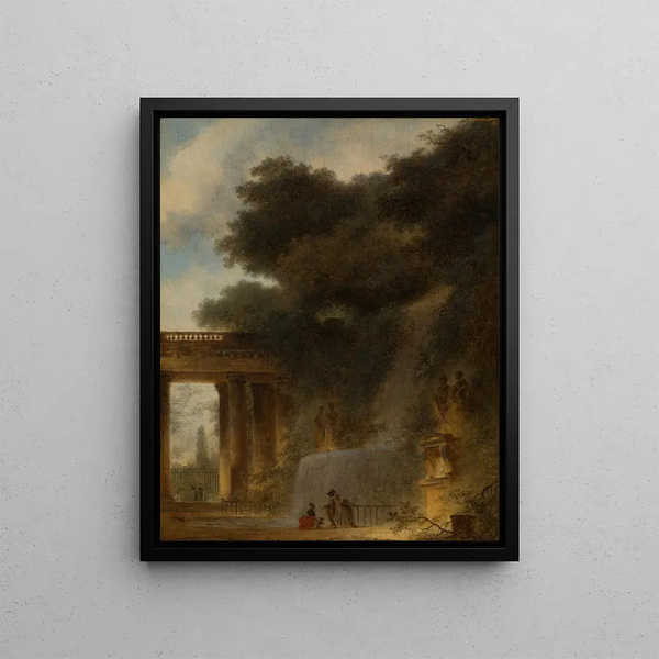 La Cascade - Jean-Honoré Fragonard — framed artwork on a wall