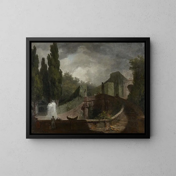 the monumental staircase of Villa d'Este in Tivoli - Jean-Honoré Fragonard — framed artwork on a wall