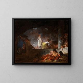 Les Blanchisseuses - Jean-Honoré Fragonard — framed artwork on a wall