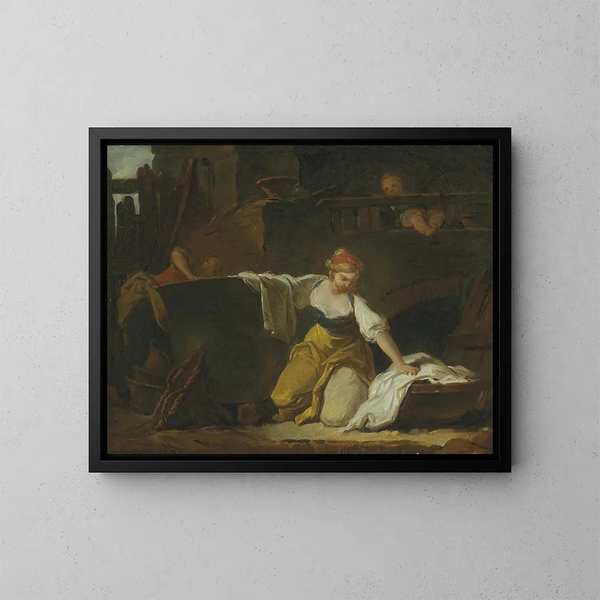 Young Laundresses - Jean-Honoré Fragonard — framed artwork on a wall