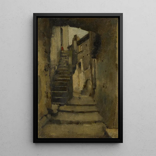 Staircase in an alley in Rome - Jean-Jacques Henner — framed artwork on a wall