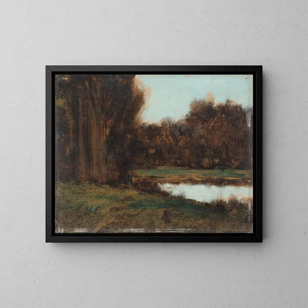 Landscape of Alsace with a pond - Jean-Jacques Henner — framed artwork on a wall