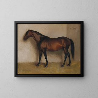Dollar, a bay hunter in a loose box - Jean-Léon Gérôme — framed artwork on a wall
