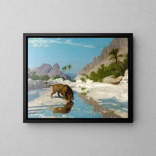 Lion in the Desert - Jean-Léon Gérôme — framed artwork on a wall