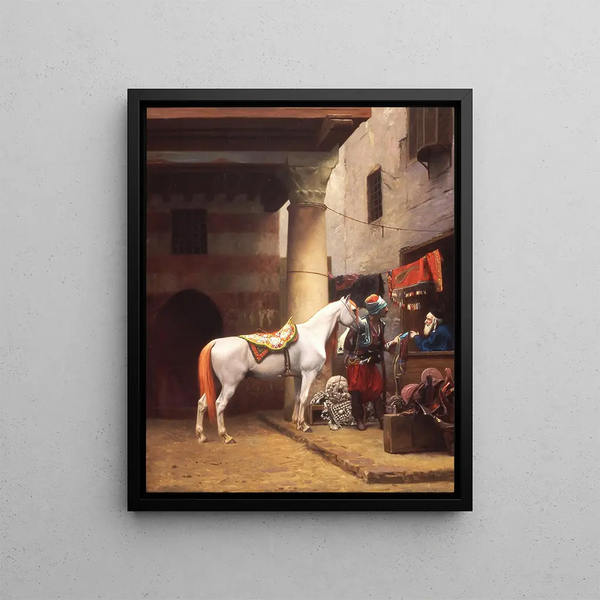 Le bazar de la selle du Caire - Jean-Léon Gérôme — framed artwork on a wall