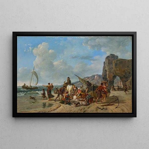 Landing of the fishing - Jean-Louis Demarne — framed artwork on a wall